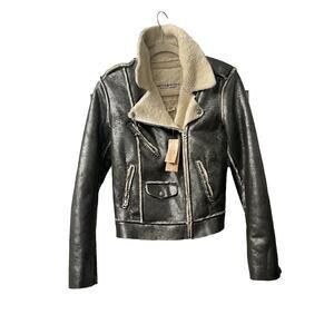 NWT DENIM & SUPPLY RALPH LAUREN WOMENS JACKET COAT METALLIC SILVER SHERPA MED